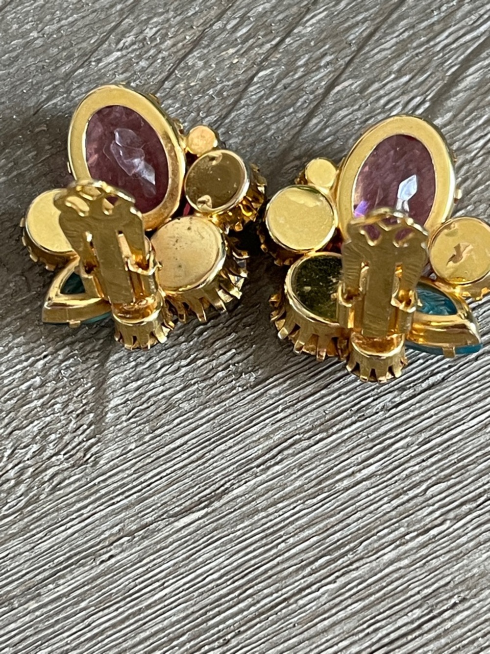 JULIANA Gold-Tone Multi-Color Crystal Cluster Clip Earrings - prong set - Picture 8 of 12
